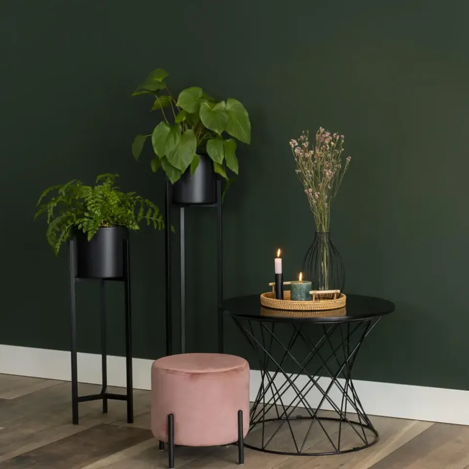 QUVIO Poef met vier metalen poten - Velvet - Vintage roze Online