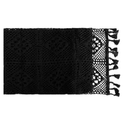 QUVIO Tafelloper gehaakt met fransjes - 300 x 24 cm - Katoen - Zwart Discount