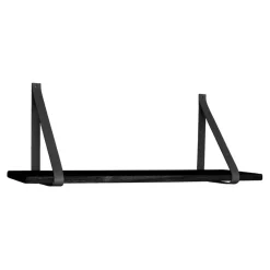 QUVIO Wandplank zwevend met lederen banden – 120x20 cm – Hout – Zwart Best