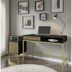 Homlando Ravenna Kaptafel - Mat zwart / Artisan eik- Metaal Sale