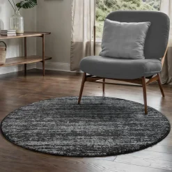 Muratap Relax Oslo - Laagpolig Effen Vloerkleed - Zwart Grijs - 200 CM ROND Clearance