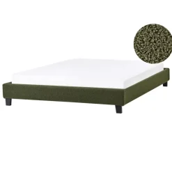 Beliani ROANNE - Tweepersoonsbed - Donkergroen - 140 x 200 cm - Bouclé Outlet