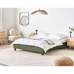 Beliani ROANNE - Tweepersoonsbed - Donkergroen - 140 x 200 cm - Bouclé Outlet