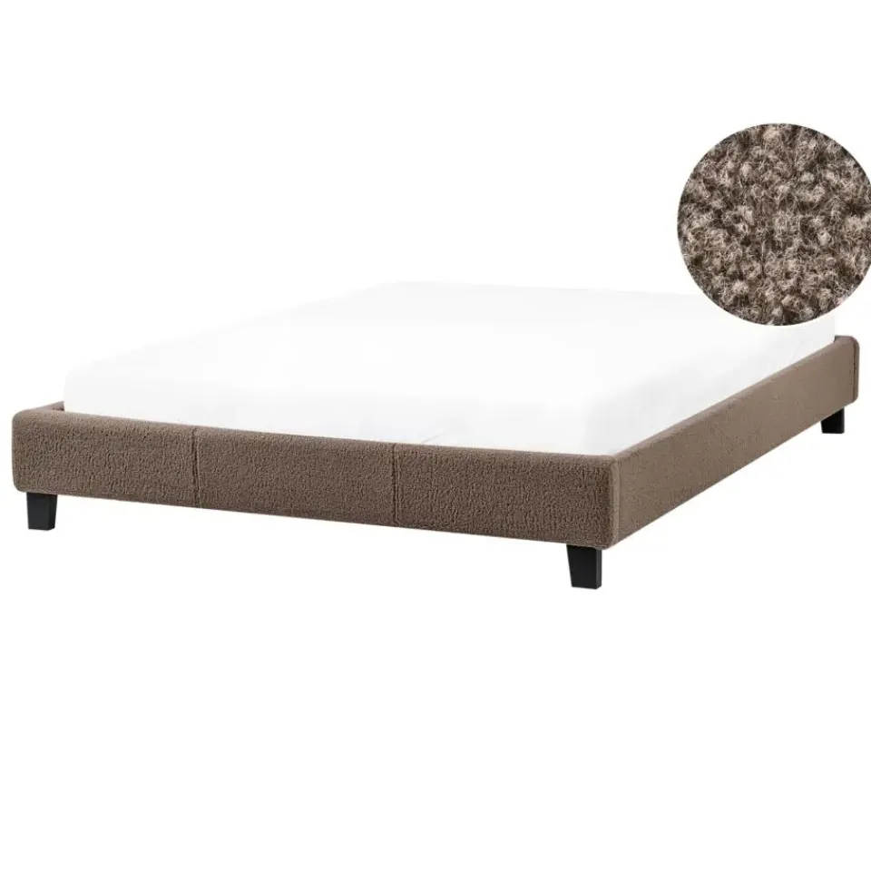 Beliani ROANNE - Tweepersoonsbed - Taupe - 140 x 200 cm - Bouclé New
