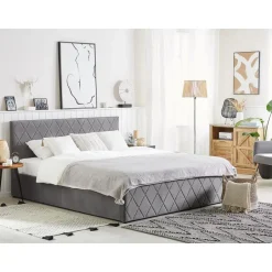 Beliani ROCHEFORT - Bed met opbergruimte - Grijs - 140 x 200 cm - Fluweel Best