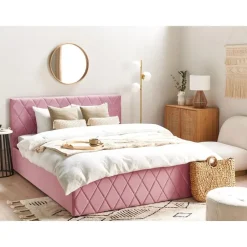 Beliani ROCHEFORT - Tweepersoonsbed - Roze - 160 x 200 cm - Fluweel Best