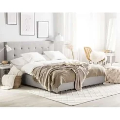 Beliani ROCHELLE - Bed opbergruimte - Lichtgrijs - 140 x 200 cm - Polyester Discount