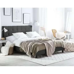 Beliani ROCHELLE - Tweepersoonsbed - Donkergrijs - 140 x 200 cm - Polyester