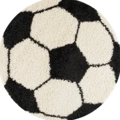 Muratap Rond Fun Voetbal Vloerkleed Kinderkamer - Ø120 cm - Zwart Wit - Kids Speeltapijt