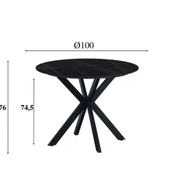 Dimehouse Ronde eettafel Yuna Ø150 cm marmerlook zwart - Stoneware - Zwart Best