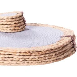 Leen Bakker ROSELLA - Set 12 placemats en onderzetters - Grijs/Natuurlijk - Jute Discount