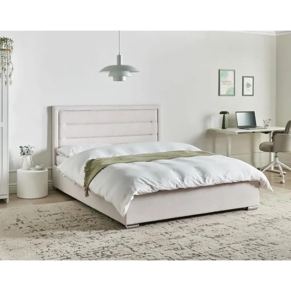 Leen Bakker ROUEN - Bed met opbergruimte - Lichtbeige - 160 x 200 cm - Polyester Best