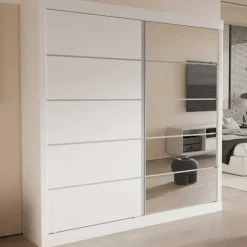 Rousseau Kledingkast Mike - 183 x 53 x 198 cm - Met spiegel - Wit Sale