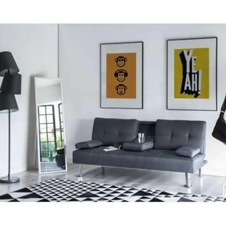 Beliani ROXEN - Slaapbank 3-zits - Donkergrijs - Polyester Discount