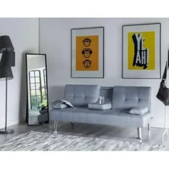 Beliani ROXEN - Slaapbank 3-zits - Grijs - Polyester