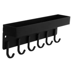 Merkloos Ruhhy Kapstok - zwart - 8 x 24 cm - ijzer - 6 haken - met plank Clearance