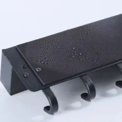 Merkloos Ruhhy Kapstok - zwart - 8 x 24 cm - ijzer - 6 haken - met plank Clearance