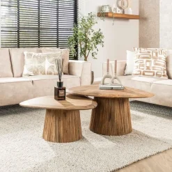Giga Living Salontafel Naturel Mangohout - Set van 2 - 93x72x43cm - Wave Clearance