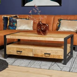 StarFurn Salontafel Naturel Mangohout - 120x60x45cm - 4 Lades - Boaz Discount