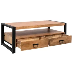 StarFurn Salontafel Naturel Mangohout - 120x60x45cm - 4 Lades - Boaz Discount