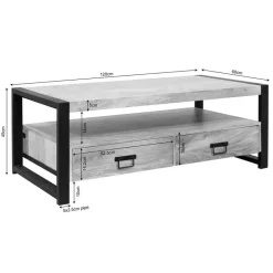 StarFurn Salontafel Naturel Mangohout - 120x60x45cm - 4 Lades - Boaz Discount