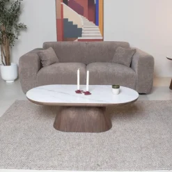 Giga Meubel Salontafel Ovaal - Walnoot Hout/Keramisch - 120x60x38cm - Alba Online