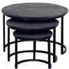 Giga Meubel Salontafel Rond - Mangohout Zwart - Set Van 3 - Tres