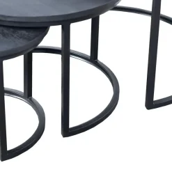 Giga Meubel Salontafel Rond - Mangohout Zwart - Set Van 3 - Tres