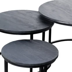 Giga Meubel Salontafel Rond - Mangohout Zwart - Set Van 3 - Tres