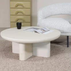 Giga Meubel Salontafel Rond 90cm - Beige Betonlook - Miso Online