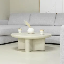 Giga Meubel Salontafel Rond 90cm - Beige Betonlook - Miso Online