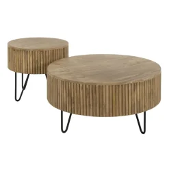 Giga Living Salontafel Rond 80cm - Naturel Mangohout - Set Van 2 - Wave Sale