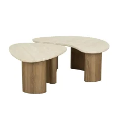 Giga Living Salontafel Set van 2 - Organisch Travertin - Beige/Hout - Organic Discount