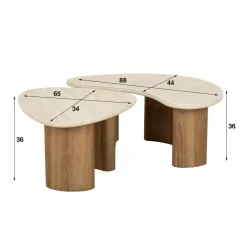 Giga Living Salontafel Set van 2 - Organisch Travertin - Beige/Hout - Organic Discount