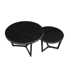 Dimehouse Salontafel set van 2 Brady marmer zwart rond 68,50x69x43 cm Stoneware Discount