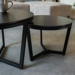 Dimehouse Salontafel set van 2 Brady marmer zwart rond 68,50x69x43 cm Stoneware Discount