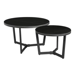 Dimehouse Salontafel set van 2 Brady marmer zwart rond 68,50x69x43 cm Stoneware Discount