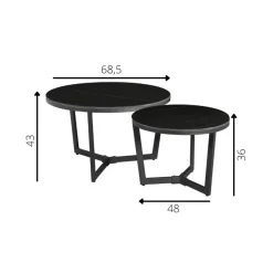 Dimehouse Salontafel set van 2 Brady marmer zwart rond 68,50x69x43 cm Stoneware Discount