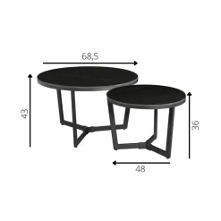 Dimehouse Salontafel set van 2 Brady marmer zwart rond 68,50x69x43 cm Stoneware Discount