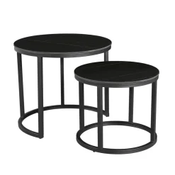 Dimehouse Salontafel set van 2 Paige marmer zwart rond - 53x53x47 cm - Stoneware - Zwart Online