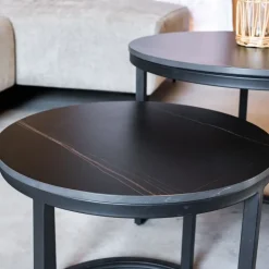 Dimehouse Salontafel set van 2 Paige marmer zwart rond - 53x53x47 cm - Stoneware - Zwart Online