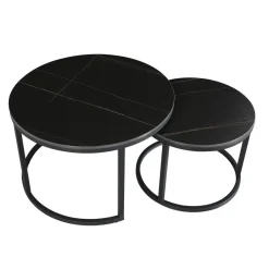 Dimehouse Salontafel set van 2 Trevor marmer zwart rond - 68x68x43 cm - Stoneware - Zwart New