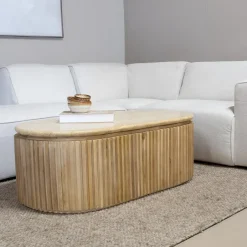 Giga Meubel Salontafel Travertin - Naturel Mangohout - 120x60x40cm - Sven Online