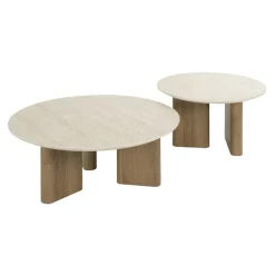 Giga Living Salontafel Walnoot/Travertin - 76x76x30cm - Set Van 2 Online