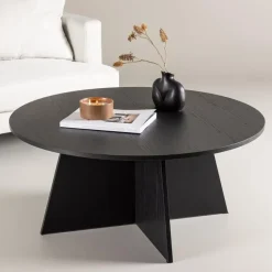 Fjôrd Salontafel Zwart Ø100cm - Fineer - Scandinavisch - Tafel Bootcut Outlet