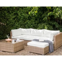 Beliani SANO II - Loungeset - Natuurlijk/Wit - Linkszijdig - Kunstrotan Sale