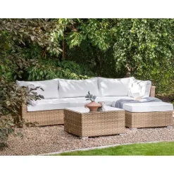 Beliani SANO II - Loungeset - Natuurlijk/Wit - Linkszijdig - Kunstrotan Sale