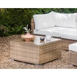 Beliani SANO II - Loungeset - Natuurlijk/Wit - Linkszijdig - Kunstrotan Sale