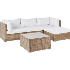 Beliani SANO II - Loungeset - Natuurlijk/Wit - Linkszijdig - Kunstrotan Sale