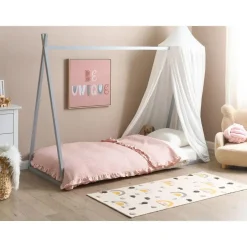Beliani SAURAT - Kinderbed - Grijs - 90 x 200 cm - Dennenhout New